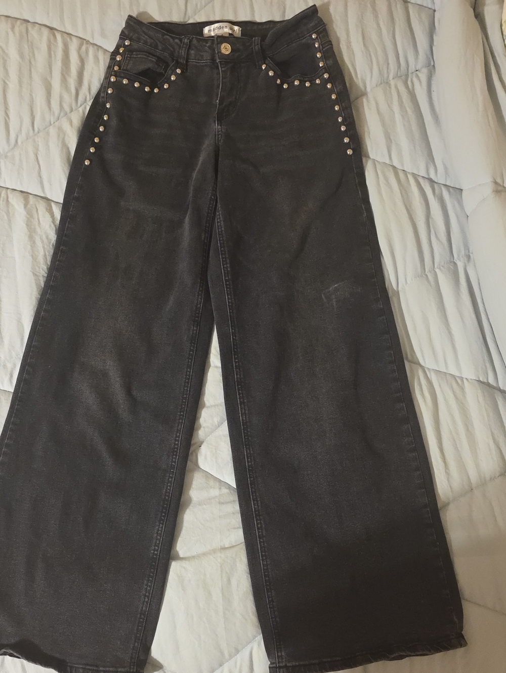 Madden Girl Black Wide-Leg Studded Jeans